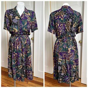 80s purple two piece blouse and skirt